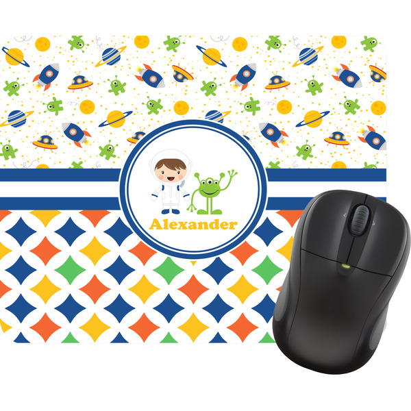 Custom Boy's Space & Geometric Print Rectangular Mouse Pad (Personalized)