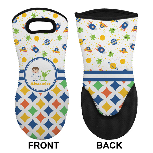 Boy's Space & Geometric Print Neoprene Oven Mitt (Front & Back)