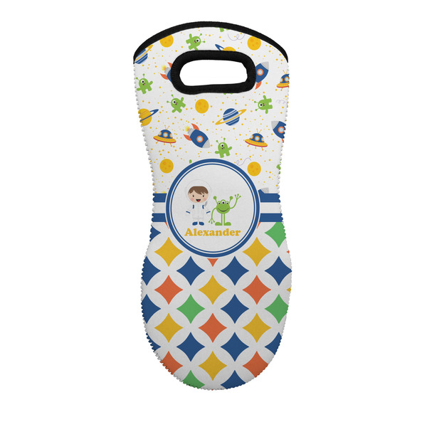 Custom Boy's Space & Geometric Print Neoprene Oven Mitt - Single w/ Name or Text