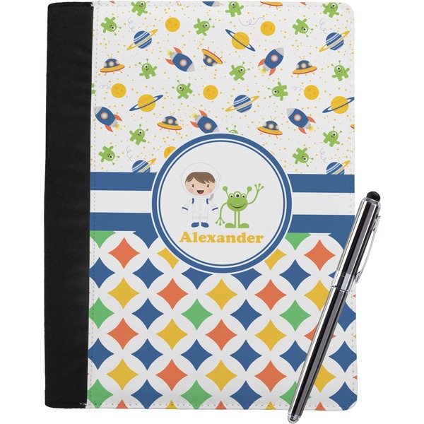 Custom Boy's Space & Geometric Print Notebook Padfolio - Large w/ Name or Text