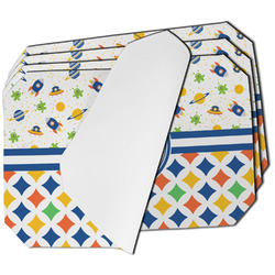 Boy's Space & Geometric Print Dining Table Mat - Octagon - Set of 4 (Single-Sided) w/ Name or Text