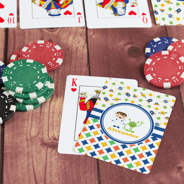 Boy's Space & Geometric Print On Table with Poker Chips