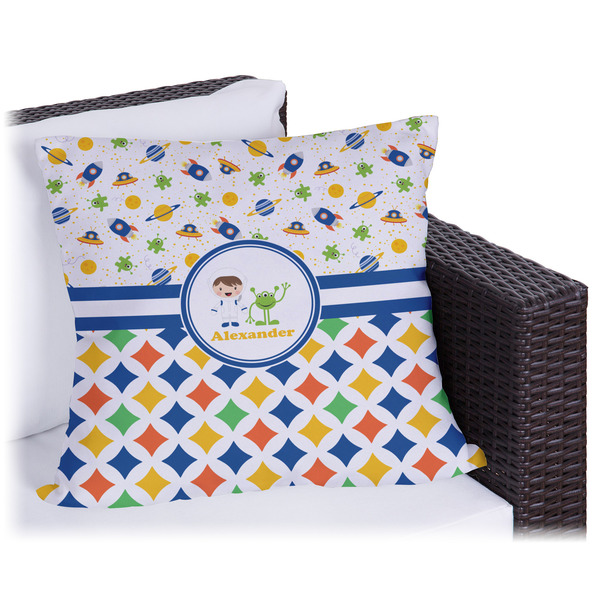 Custom Boy's Space & Geometric Print Outdoor Pillow - 18" (Personalized)