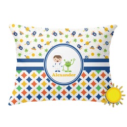Boy's Space & Geometric Print Outdoor Throw Pillow (Rectangular) (Personalized)
