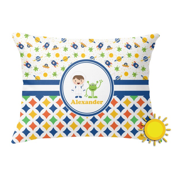 Custom Boy's Space & Geometric Print Outdoor Throw Pillow (Rectangular) (Personalized)