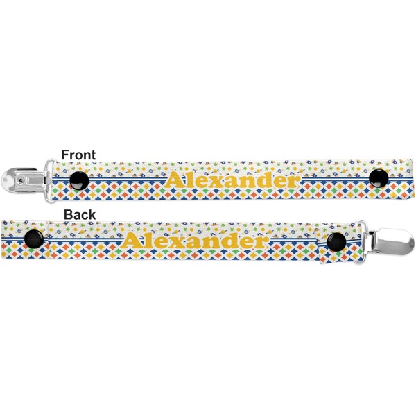 Boy's Space & Geometric Print Pacifier Clip - Front and Back
