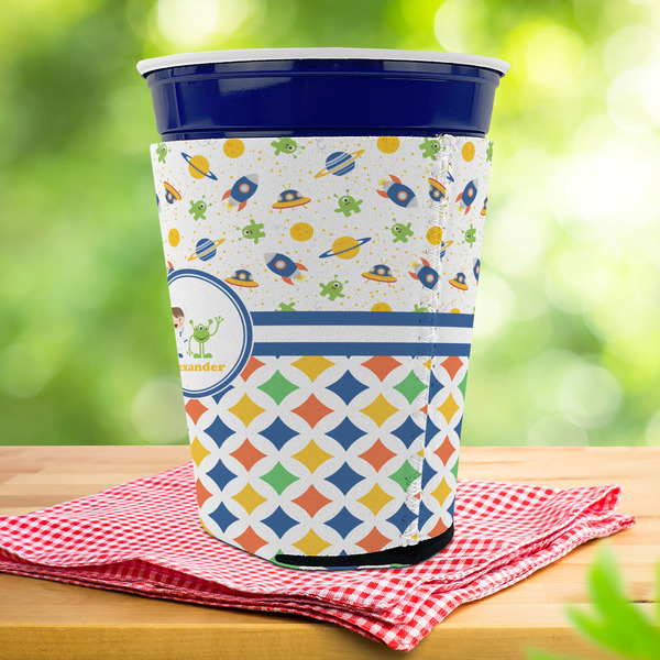 Boy's Space & Geometric Print Party Cup Sleeves - with bottom - Lifestyle
