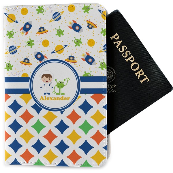 Custom Boy's Space & Geometric Print Passport Holder - Fabric (Personalized)