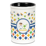 Boy's Space & Geometric Print Ceramic Pencil Holders - Black