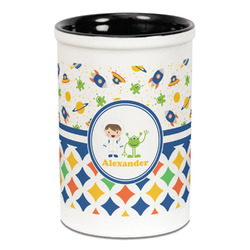 Boy's Space & Geometric Print Ceramic Pencil Holders - Black
