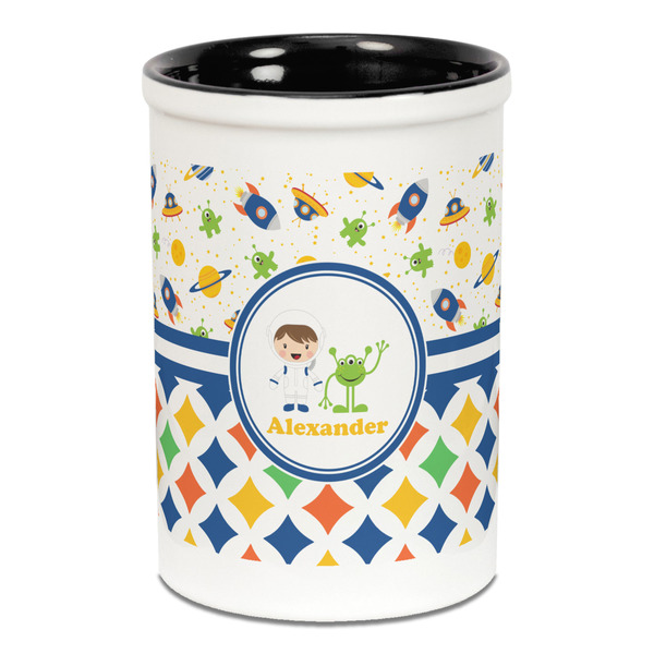 Boy's Space & Geometric Print Pencil Holder - Black