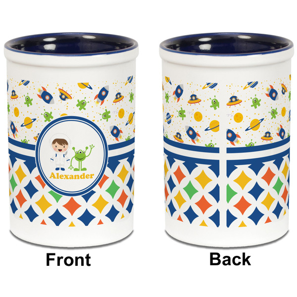 Boy's Space & Geometric Print Pencil Holder - Blue - approval