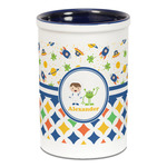 Boy's Space & Geometric Print Ceramic Pencil Holders - Blue