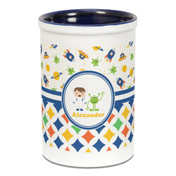 Boy's Space & Geometric Print Ceramic Pencil Holders - Blue