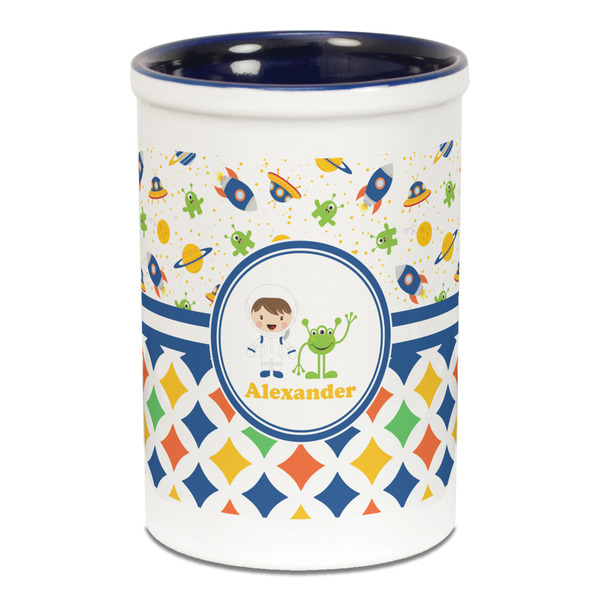 Boy's Space & Geometric Print Pencil Holder - Blue