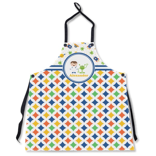 Custom Boy's Space & Geometric Print Apron Without Pockets w/ Name or Text