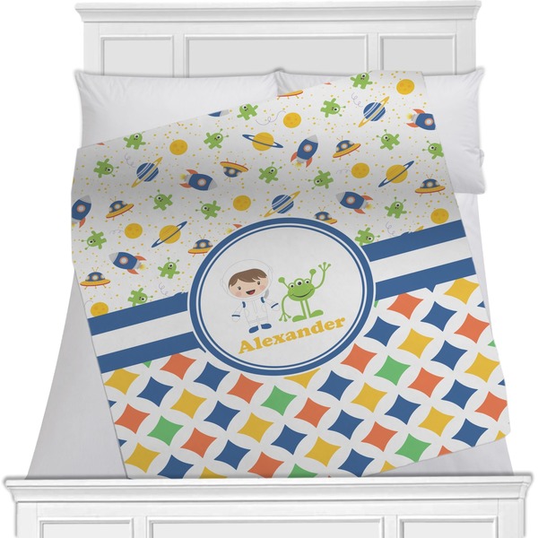 Custom Boy's Space & Geometric Print Minky Blanket - Toddler / Throw - 60"x50" - Double Sided (Personalized)