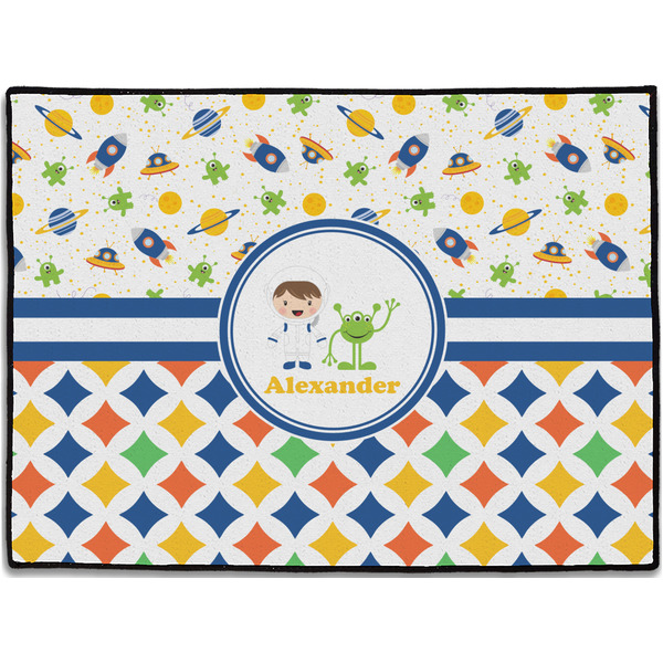 Custom Boy's Space & Geometric Print Door Mat - 24"x18" (Personalized)