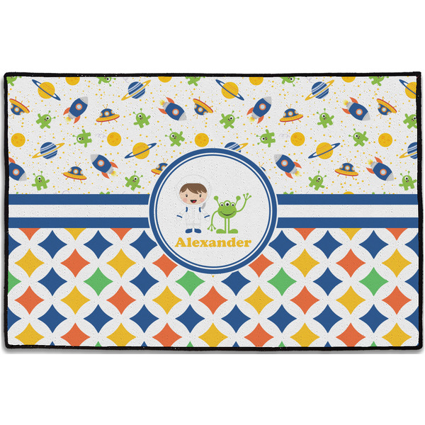 Custom Boy's Space & Geometric Print Door Mat - 36"x24" (Personalized)