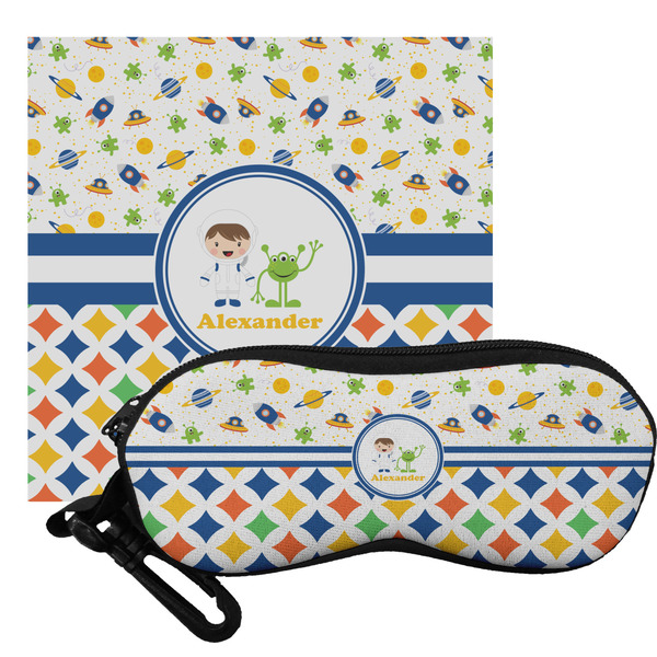 Custom Boy's Space & Geometric Print Eyeglass Case & Cloth (Personalized)