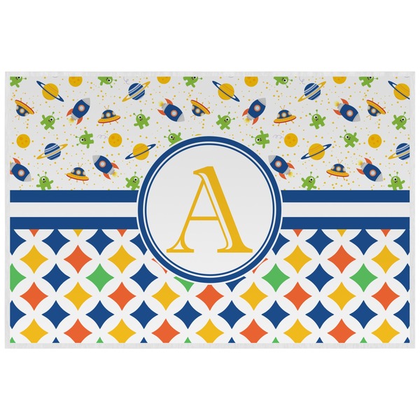 Boy's Space & Geometric Print Personalized Placemat (Back)