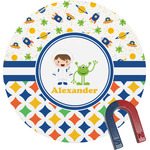 Boy's Space & Geometric Print Round Fridge Magnet (Personalized)