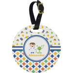 Boy's Space & Geometric Print Plastic Luggage Tag - Round (Personalized)