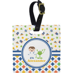 Boy's Space & Geometric Print Plastic Luggage Tag - Square w/ Name or Text