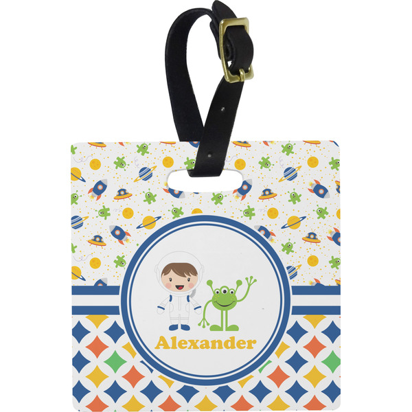 Boy's Space & Geometric Print Personalized Square Luggage Tag