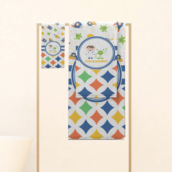 Boy's Space & Geometric Print Personalized Towel Set