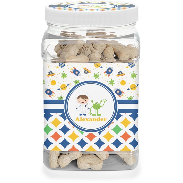 Custom Boy's Space & Geometric Print Dog Treat Jar (Personalized)