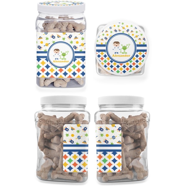 Boy's Space & Geometric Print Pet Treat Jar - Multiple Angles