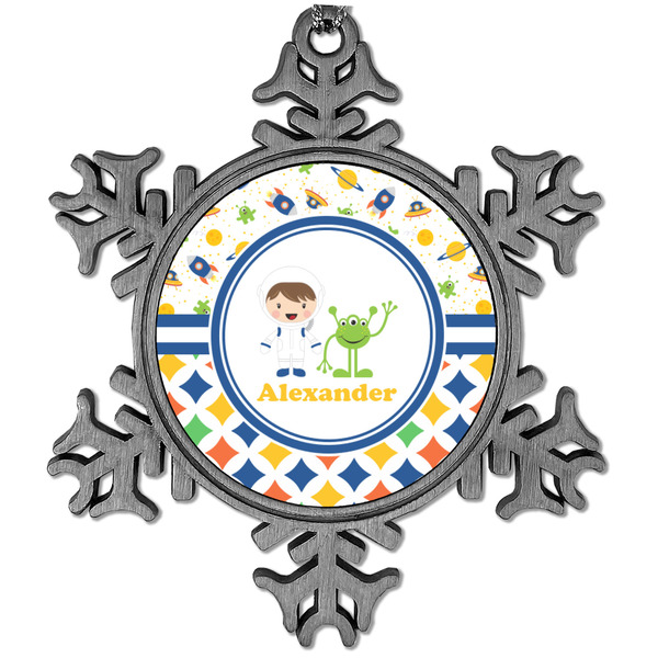 Custom Boy's Space & Geometric Print Vintage Snowflake Ornament (Personalized)