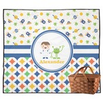Boy's Space & Geometric Print Outdoor Picnic Blanket (Personalized)