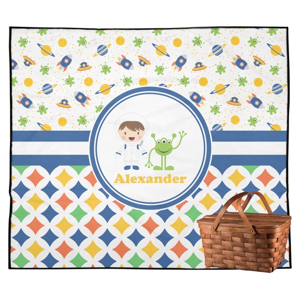 Custom Boy's Space & Geometric Print Outdoor Picnic Blanket (Personalized)