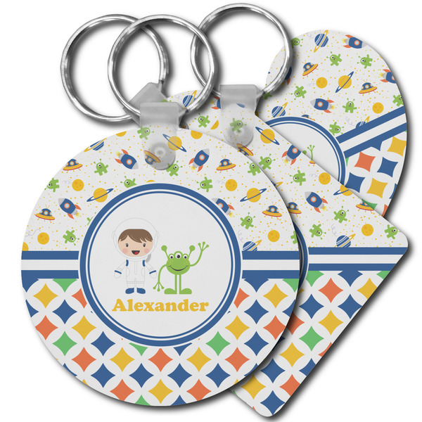 Custom Boy's Space & Geometric Print Plastic Keychain (Personalized)