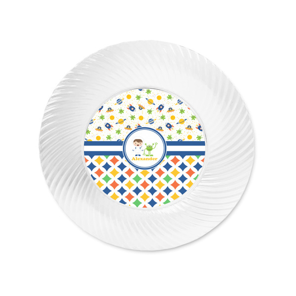 Boy's Space & Geometric Print Plastic Party Appetizer & Dessert Plates - Approval