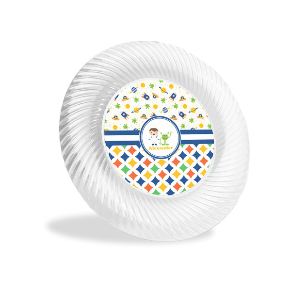 Custom Boy's Space & Geometric Print Plastic Party Appetizer & Dessert Plates - 6" (Personalized)