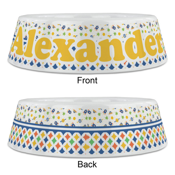 Boy's Space & Geometric Print Plastic Pet Bowls - Large - APPROVAL