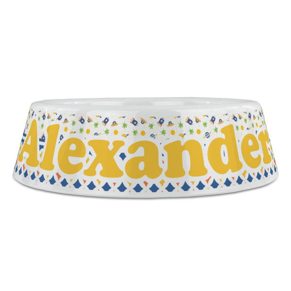 Boy's Space & Geometric Print Plastic Pet Bowls - Large - FRONT