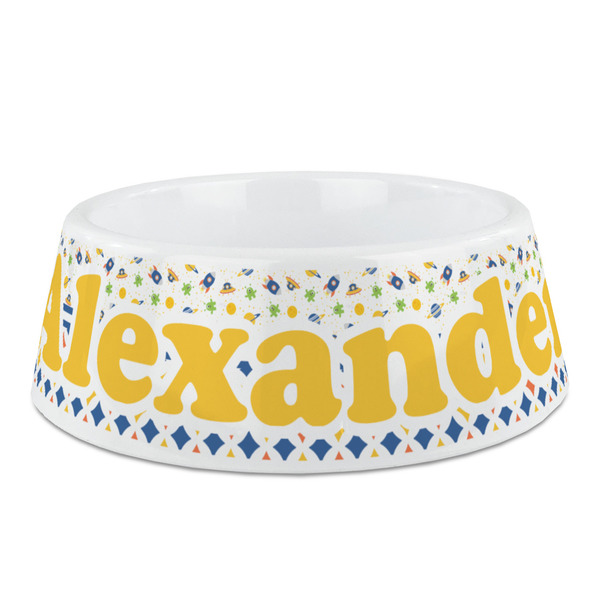 Custom Boy's Space & Geometric Print Plastic Dog Bowl (Personalized)