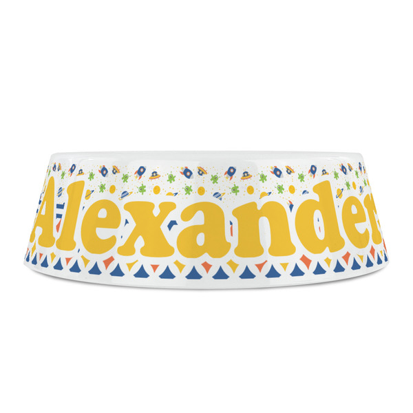 Boy's Space & Geometric Print Plastic Pet Bowls - Small - FRONT