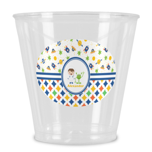 Custom Boy's Space & Geometric Print Plastic Shot Glass (Personalized)
