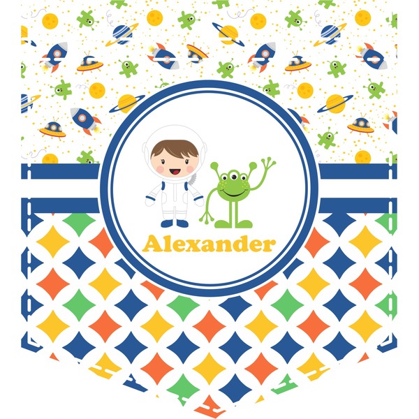 Custom Boy's Space & Geometric Print Iron On Faux Pocket (Personalized)