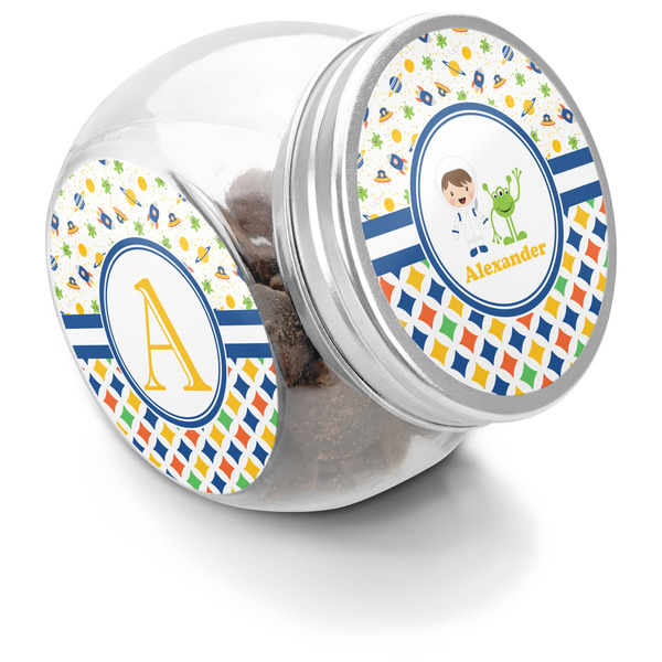 Custom Boy's Space & Geometric Print Puppy Treat Jar (Personalized)