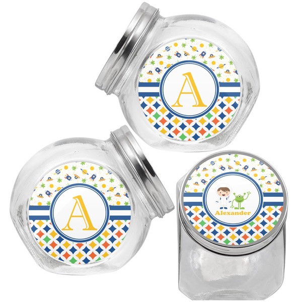 Boy's Space & Geometric Print Puppy Treat Jar - Top Left Right