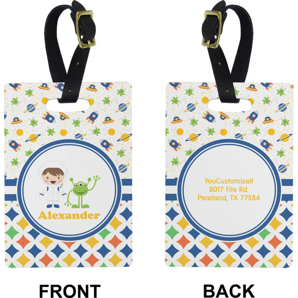 Boy's Space & Geometric Print Rectangle Luggage Tag (Front + Back)