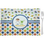 Boy's Space & Geometric Print Glass Rectangular Appetizer / Dessert Plate (Personalized)