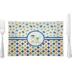 Boy's Space & Geometric Print Rectangular Glass Lunch / Dinner Plate - Single or Set (Personalized)