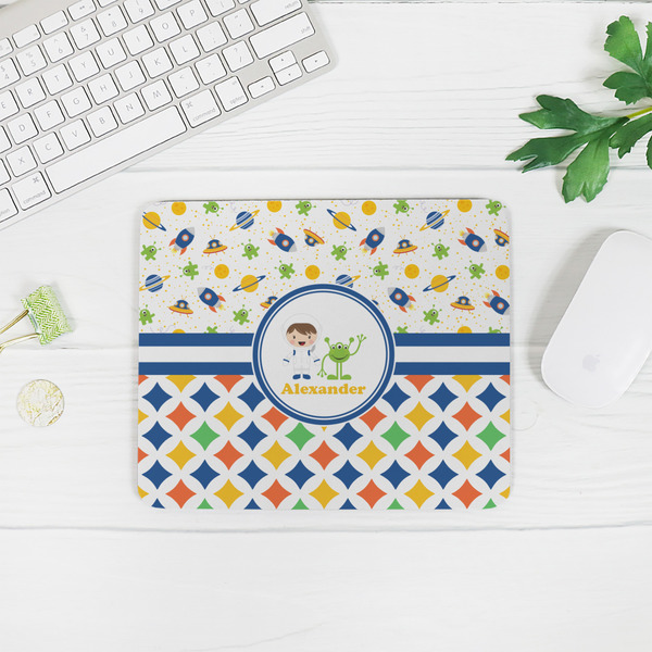 Boy's Space & Geometric Print Rectangular Mouse Pad - LIFESTYLE 2
